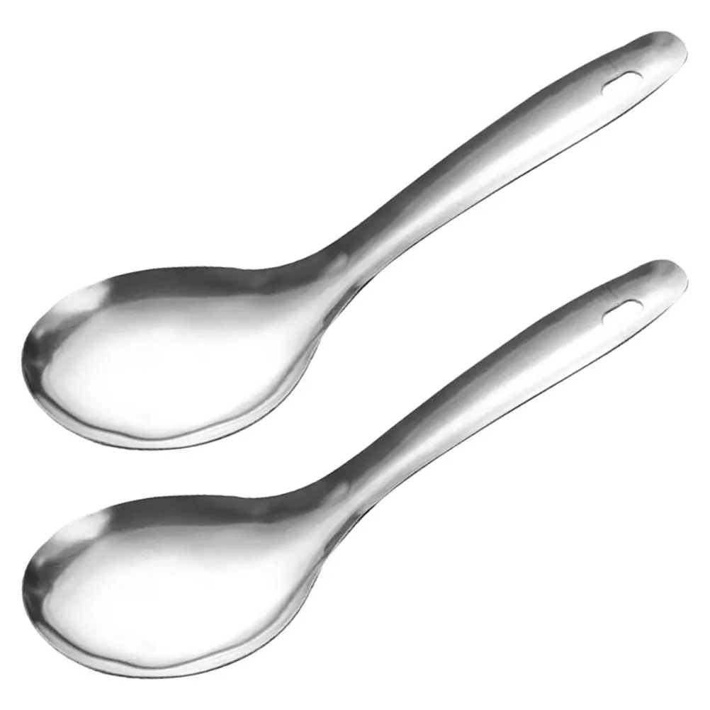 2Pcs Stainless Steel Rice Spoon Humanized Comfort Handle Convenient Rice Scooping Serving Essential Kitchen Utensil Household