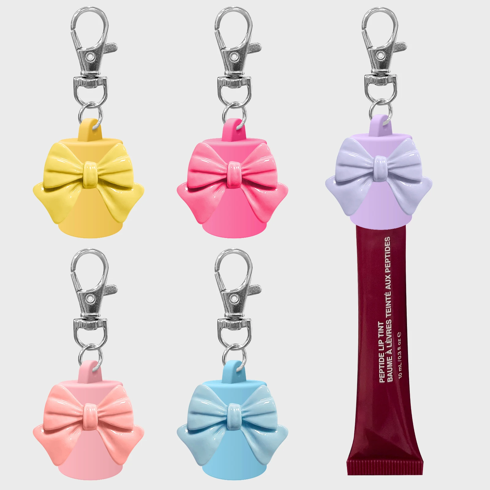 Bow Clip On Lip Balm Keychain Cap Portable Fashion Functional Bag Pendant Lipstick Liploss Storage Cap Key Holder for Women Girl