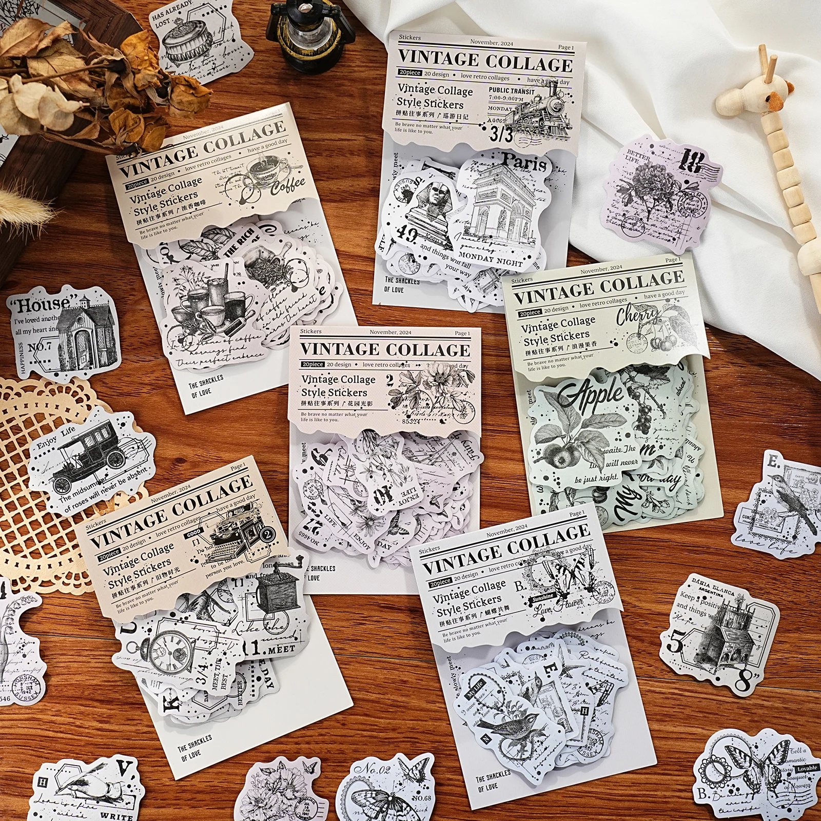 

Etori Life Collage of the Past Series Black and White Vintage English Label Pattern Stickers for Decorating Albums, Handmade Scrapbooks, Vintage Parties, Home Decoration, Student Stationery, Gift Paper Bags, Baking Seals, Children's Stickers, DIY Stickers