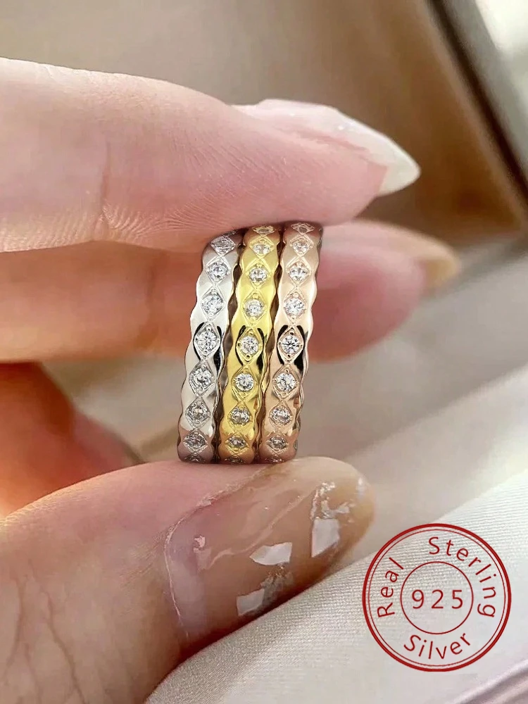 

925 Sterling Silver Fashionable Rhombic Interval Zircon Ring For Women Anniversary Party Daily High Quality Fine Jewelry