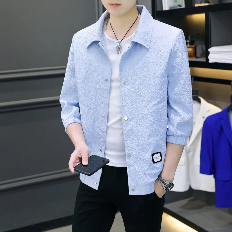 

Легкая повседневная куртка-жакет с рукавом три четверти для мужчин, летняя, модная, универсальная, легкая верхняя одежда