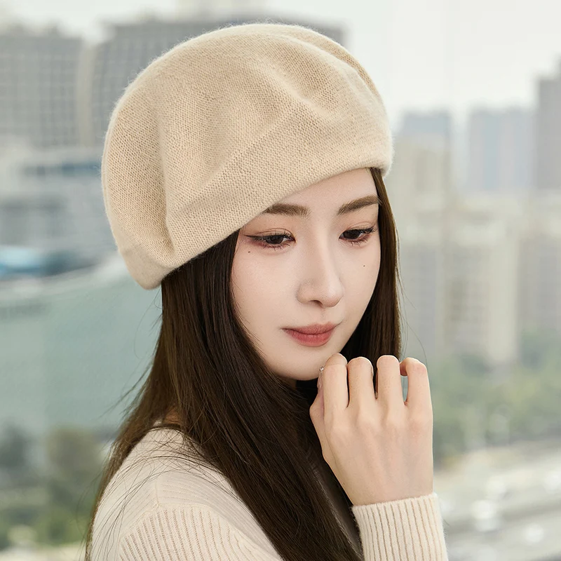 

New Fashion 100% Cashmere Women's Beret Hat Autumn Winter Luxury Grace Lady Beret Hat Cashmere Knitwear Soft Comfy Hats