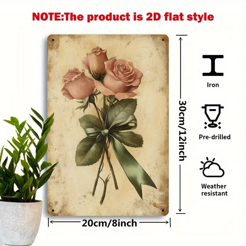 Rose Bouquet Iron Metal Tin Sign 8x12inch Rustic Floral Wall Decor Plaque