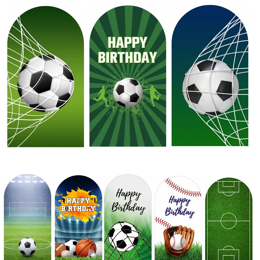 Football Theme Birthday Party Arch Backdrop Cover Green Grassland Soccer Field Boys Birthday Decor Elastic Arched Background