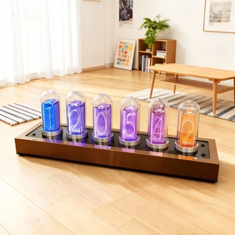 Digital Led Clock Retro Glow Tube Clocks Tabletop Vacuum Tube Watch Metal Silent Lamp Watches Decoration and Table Accessories