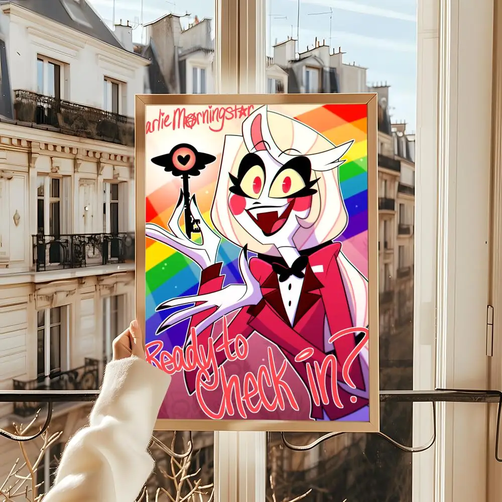 أنيمي H_Hazbin كول H_Hotel اللوحة الخط الكتان قماش المشارك جدار يطبع لغرفة المعيشة غرفة نوم مكتب ديكور المنزل #4