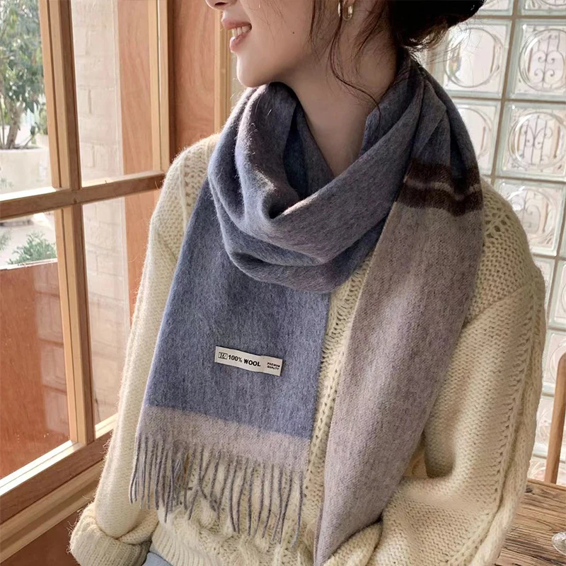 

Cashmere Pure Wool Scarf Women Long Fringed Warm Cashmere Shawl Winter Warm Knitted Scarf Wrap Women's Thermal Shawl Muffler