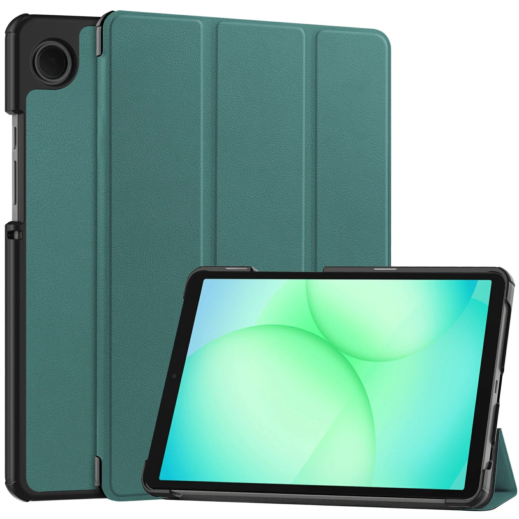 

For Samsung Galaxy Tab A11 Case Anti-Drop Leather Stand Tablet Cover - Blackish Green