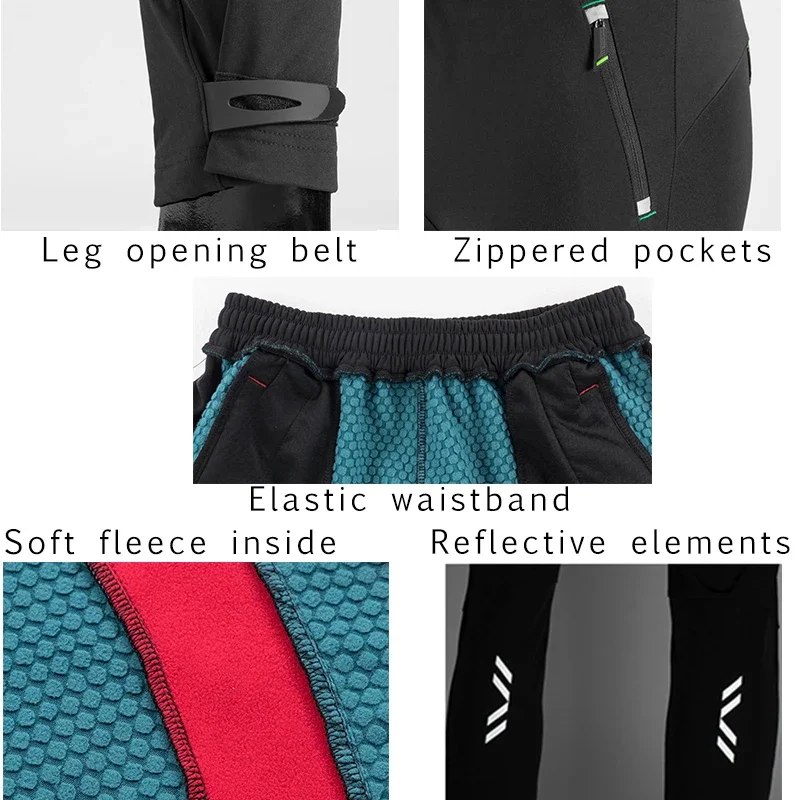 ROCKBROS Winter Warm Bike Pants Thermal Fleece Waterproof MTB Road Cycling Running Long Trousers Men Women Outdoor Sport Pants
