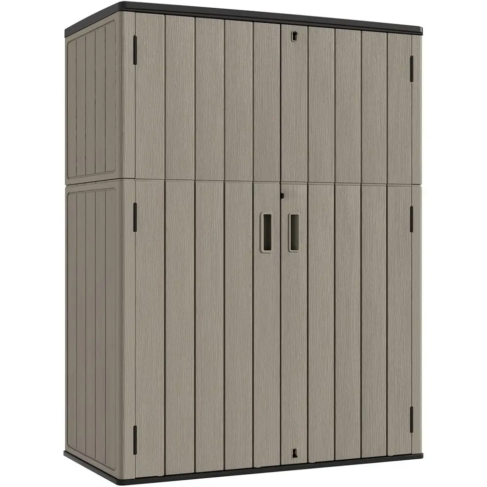 

Waterproof Outdoor Storage Cabinet, 57 Cubic Feet, Resin Sheds, Ideal for Garden, Patio, Backyard, Lockable Brown
