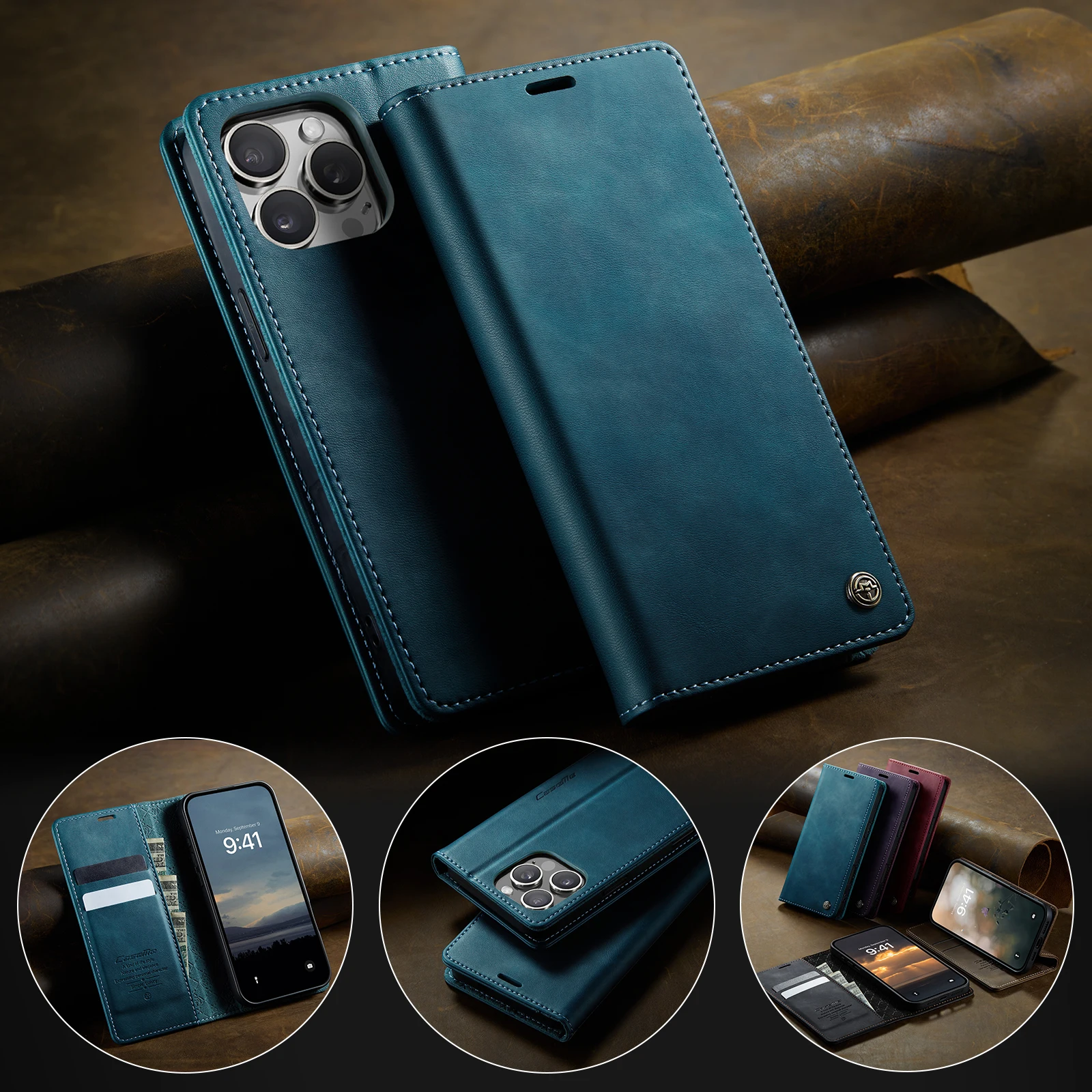 Luxus-Business-Ledertasche für iPhone 16 15 14 13 12 11 17 Pro Max 17Air 14 15 16Plus 16e Magnetische Flip Wallet Card Slot Cover