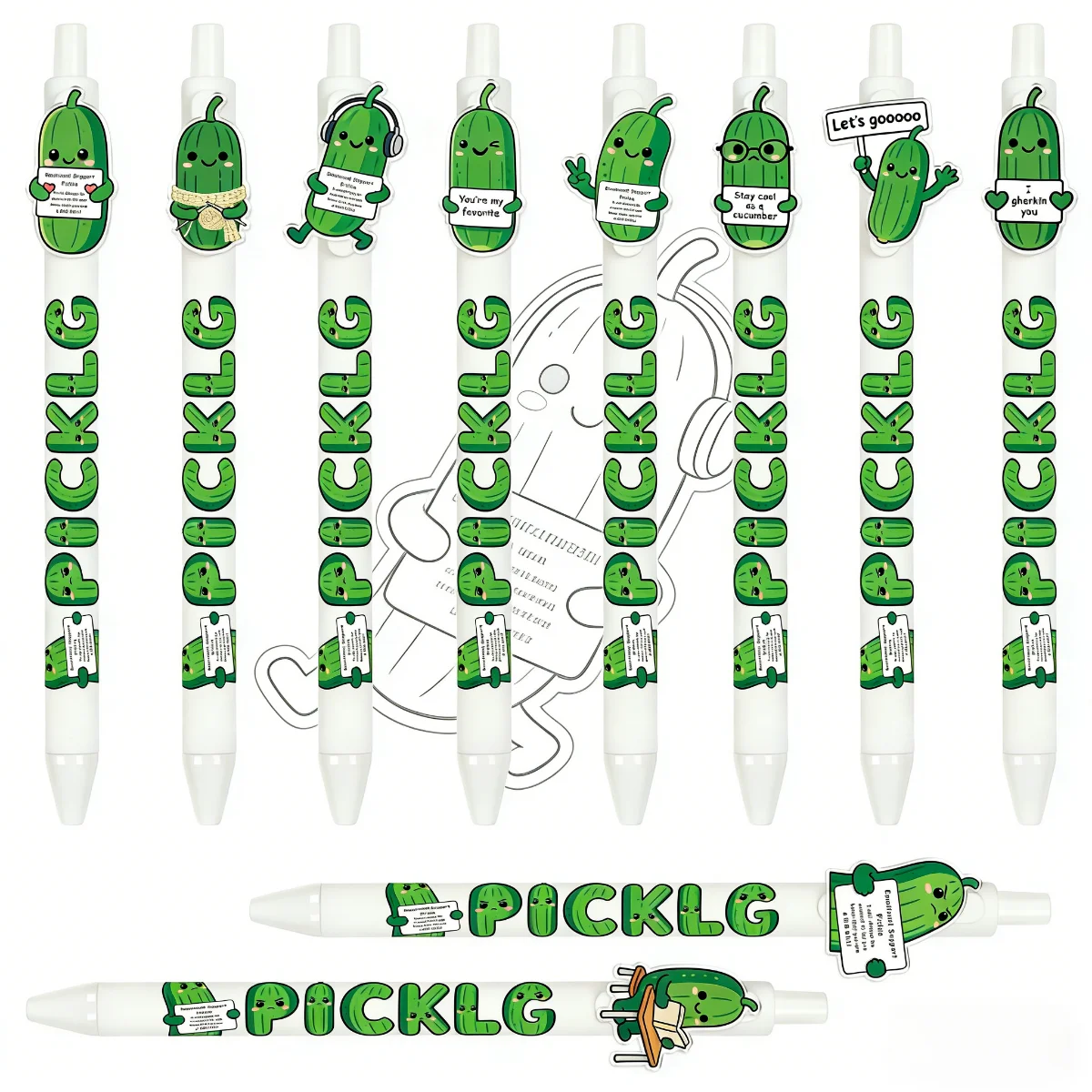 

10 pieces / 18 pieces motivational cucumber-themed push-button ballpoint pen. Cucumber-shaped push-button gift pen.