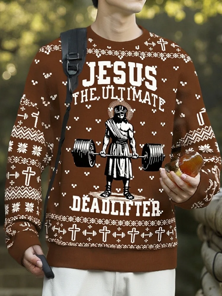 

Легкий свитер с христианским принтом в стиле ретро, весна 2026, пуловеры из ткани с длинными рукавами и текстурой, повседневный свободный топ с круглым вырезом