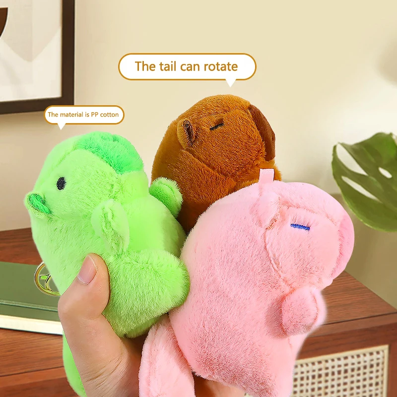 Kawaii Simulation Capybara Doll Pendant Cute Cartoon Rotating Tail Capybara Keychain Backpack Decoration Accessories Gifts