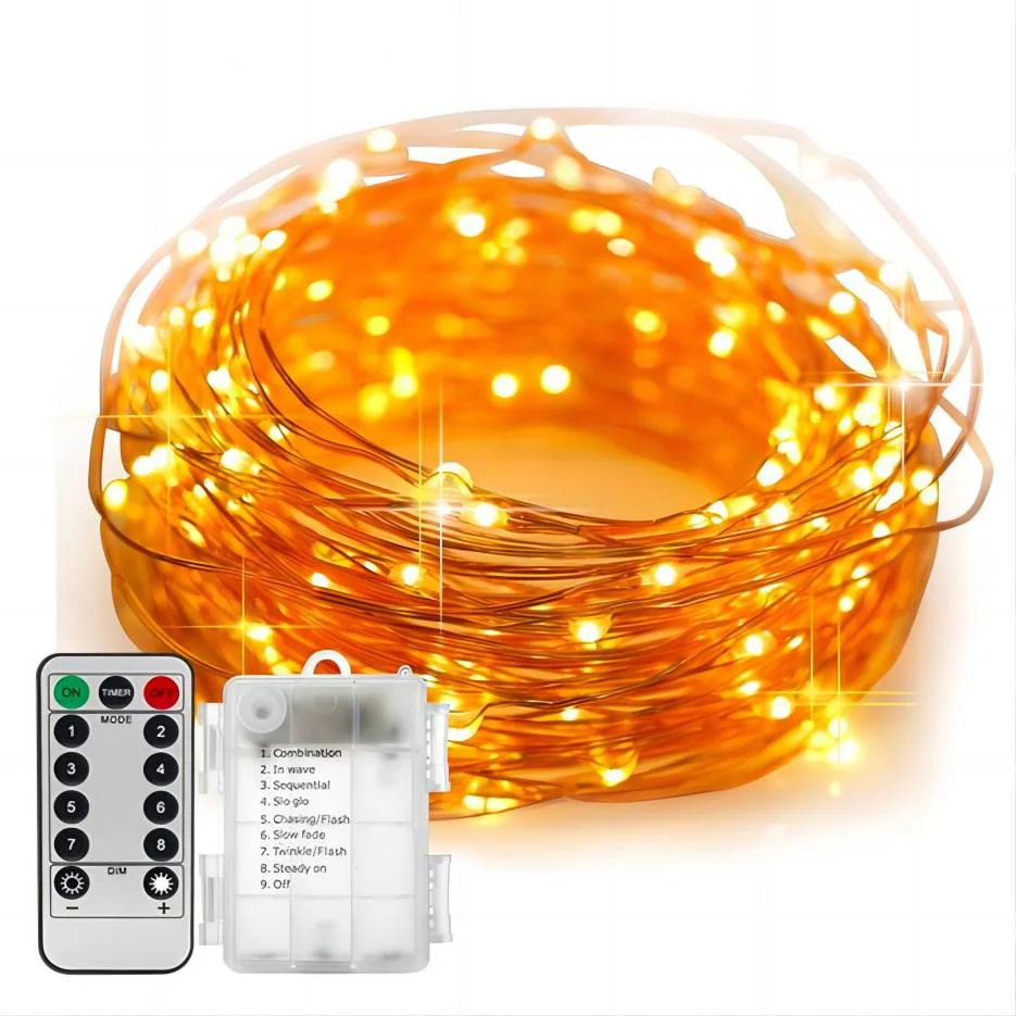 5M/10M 8 Modus Led Koperdraad String Lights Fairy Guirlande Kerstverlichting Outdoor Afstandsbediening Batterij aangedreven Wedding Decor