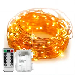 5m/10m 8 Mode LED Copper Wire String Lights Fairy Garland Christmas Lights Outdoor Remote Control Battery Powered Wedding Decor