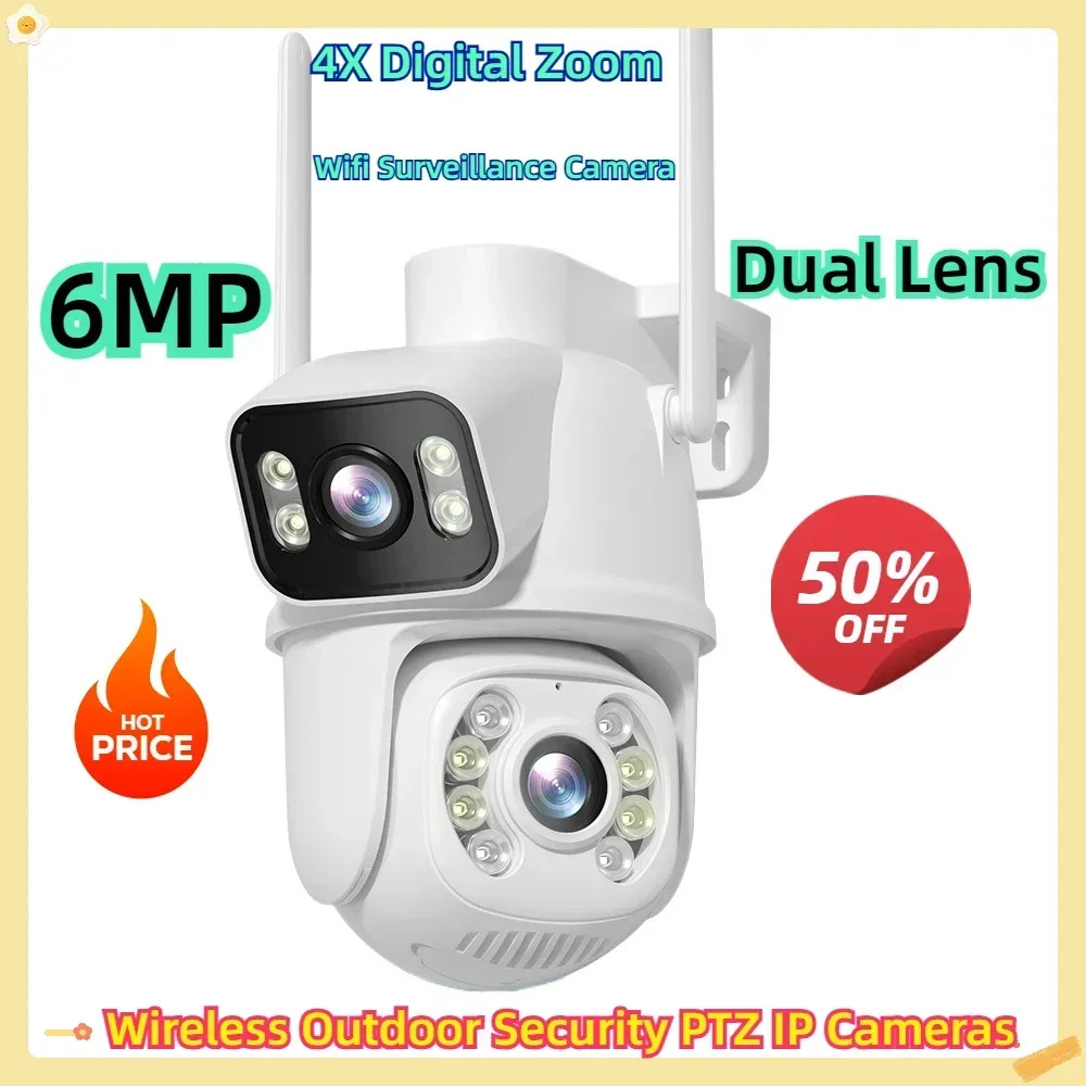 

4X Digital Zoom AI Human Detect ONVIF Wireless Outdoor Security PTZ IP Cameras 6MP Wifi Surveillance Camera Dual Lens