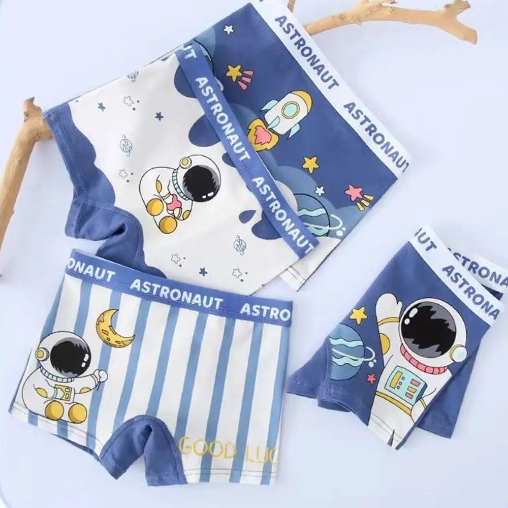 4pcs Comfortable Panties Cartoon Astronaut Boxer Cotton Briefs Kids Underwear Mid-waist Cartoon Boy Underpants Kid