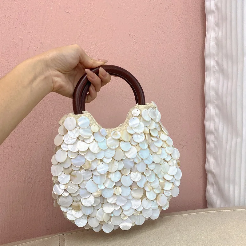 luxury-sequin-internal-zipper-chain-crossbody-shoulder-bagshell-wooden-circular-handle-handbagwomen-beach-travel-tote-bag