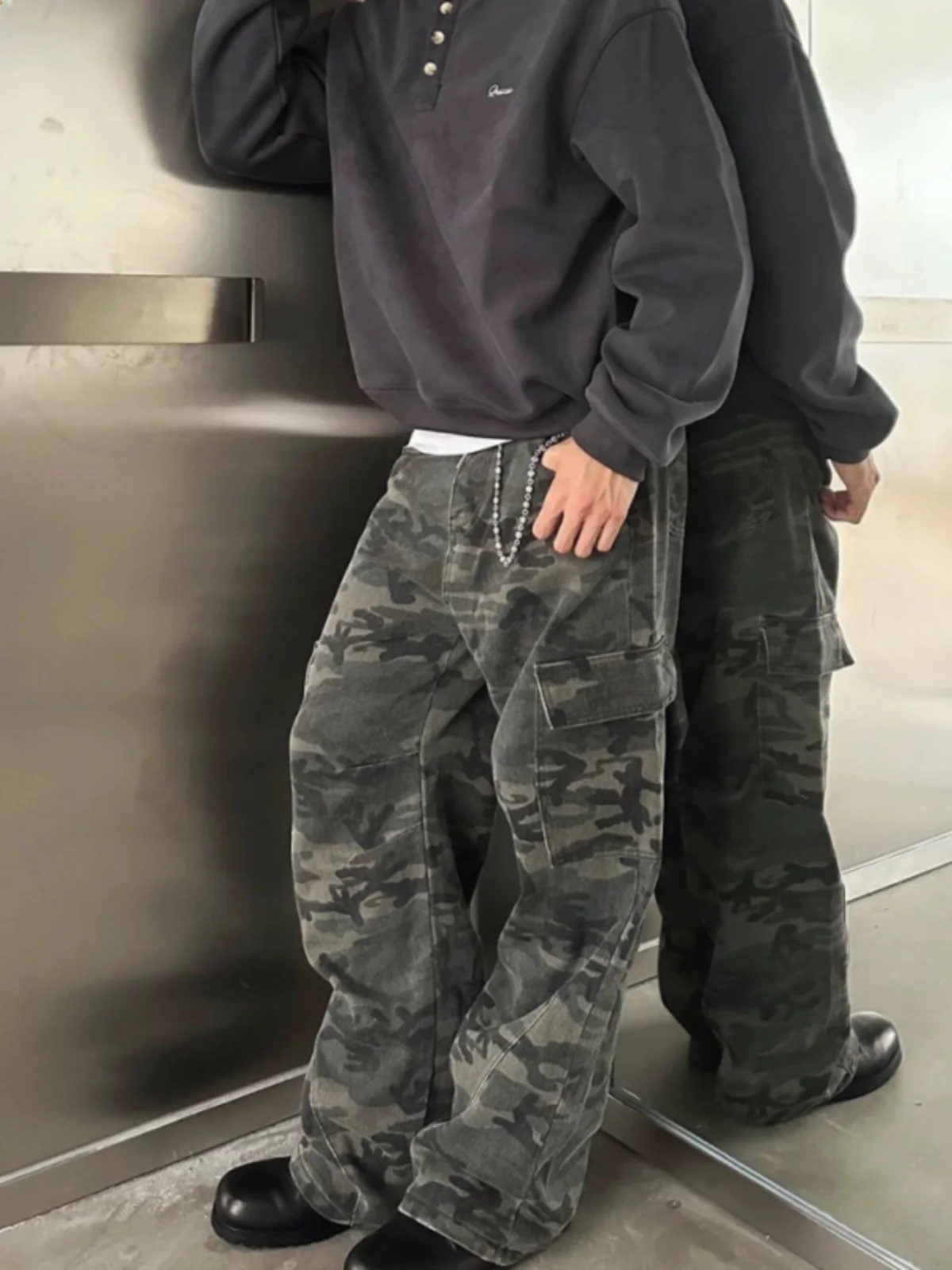 

Retro American Military Camouflage Work Pants Casual Loose Straight Leg kets Vintage Waed Lazy Sle Spring Autumn