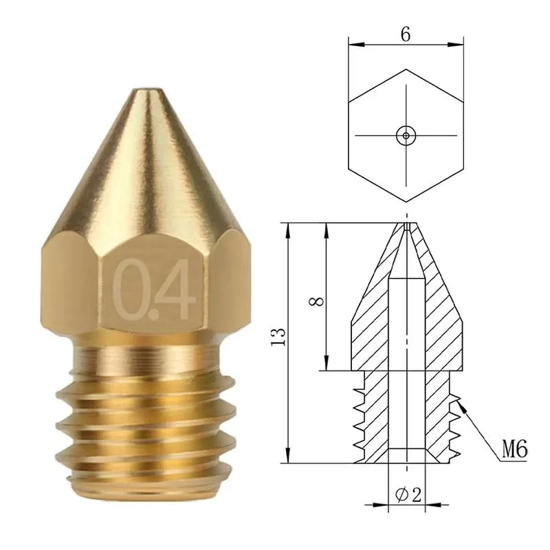 3D Printer Brass Nozzles MK8 0.4MM, High Temperature Resistant, Compatible for Creality Ender/CR Series, Anycubic Kobra Series