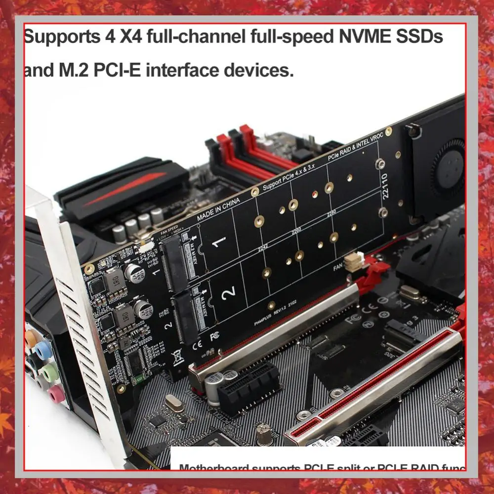 PCIeX16 To M.2 NVMe SSD Adapter Card 4x32Gbps 4 NVME Array Card M2 NVME Extended Card Support SSD 2280/2260/2242/2230