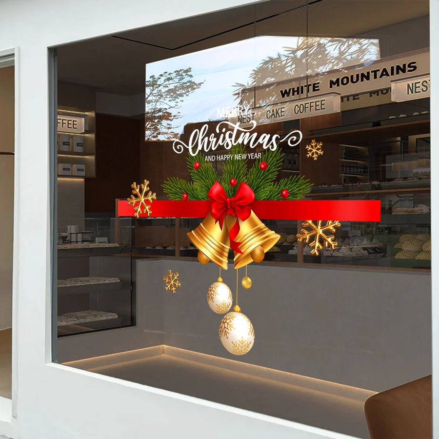 1 Piece of 45Cm*60Cm Christmas Window Sticker with a Bell Design Waistline Glass Decal Suitable for Holiday Party Atmosphere Decoration and Arrangement, a Whole Sheet of Static Cling Window and Door Sticker