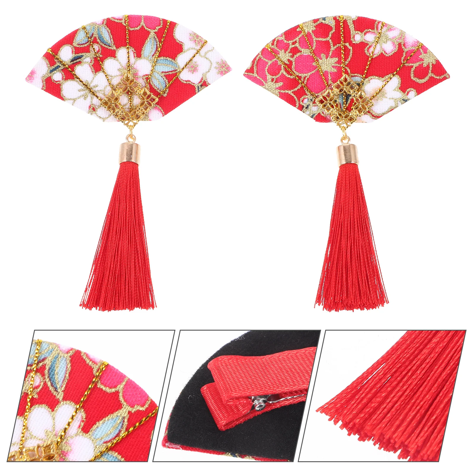 2 Pcs Japanese Hair Accessories for Women Clips Chinese Style Girls Wedding Brides Fabric Flower