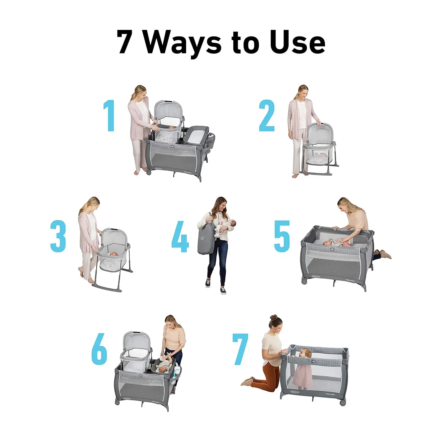 Portable Travel Bassinet Playard with Diaper Changer, Compact Fold for Home and Away Use