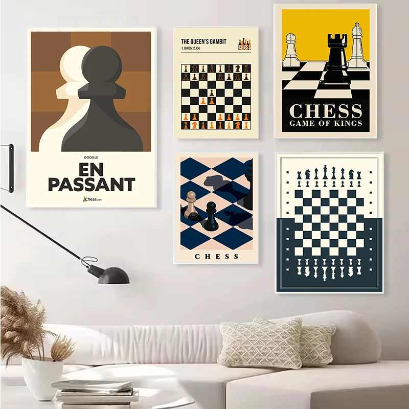 Vintage International Chess Canvas Poster Game Wall Art Picture for Living Room Bedroom Playroom Bar Club Modern Home Decor Gift