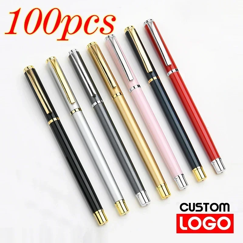 100pcs Metal Advertising Pen Gel Pen Business Signature Pen Custom Logo Lettering Engraved Name School Office Supplies Wholesale