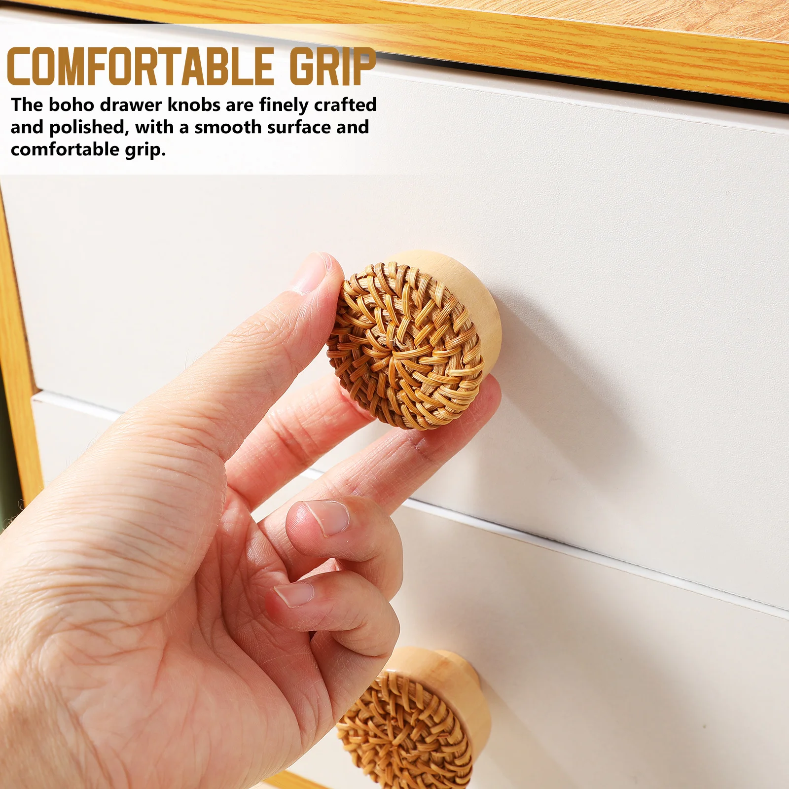 

8 pcs Rattan Wood Knobs 40MM Diameter Solid Wood Drawer Handles Boho Furniture Knobs Cabinet Pulls Dresser Hardware