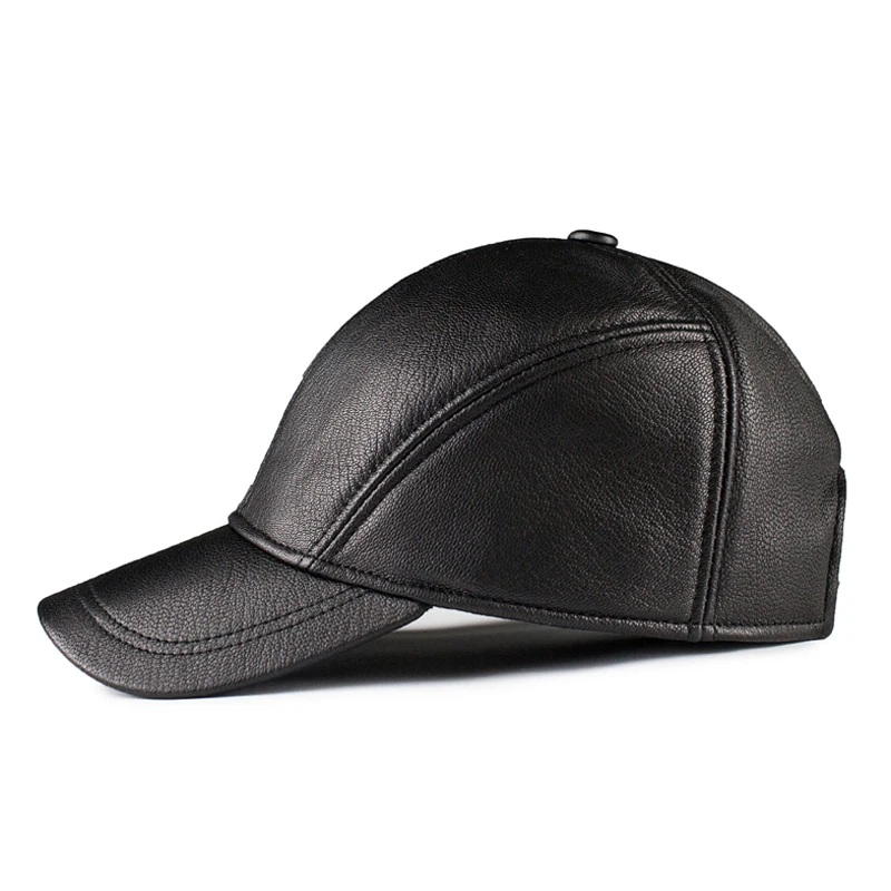 Genuine Leather Baseball Caps Women Men Black Brown Simple Casual Dome Hat 55-60 cm Ajustable Chapeau Hockey Gorra Big Brim