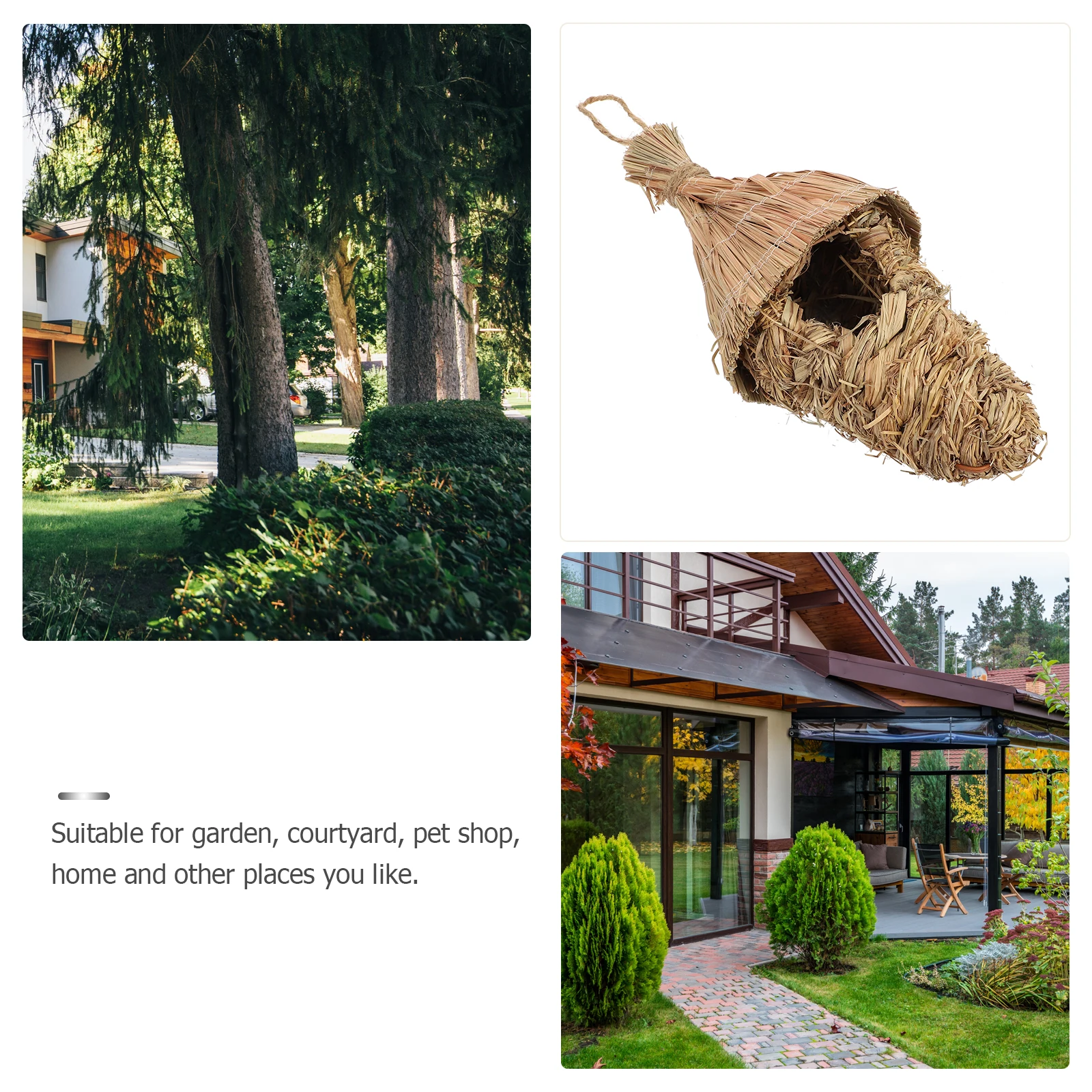 

1pc Sweet Cone Bird Nest Natural Straw Woven House For Parrot Lark Small Birds Pet Sleeping Nest Garden Decoration Bird