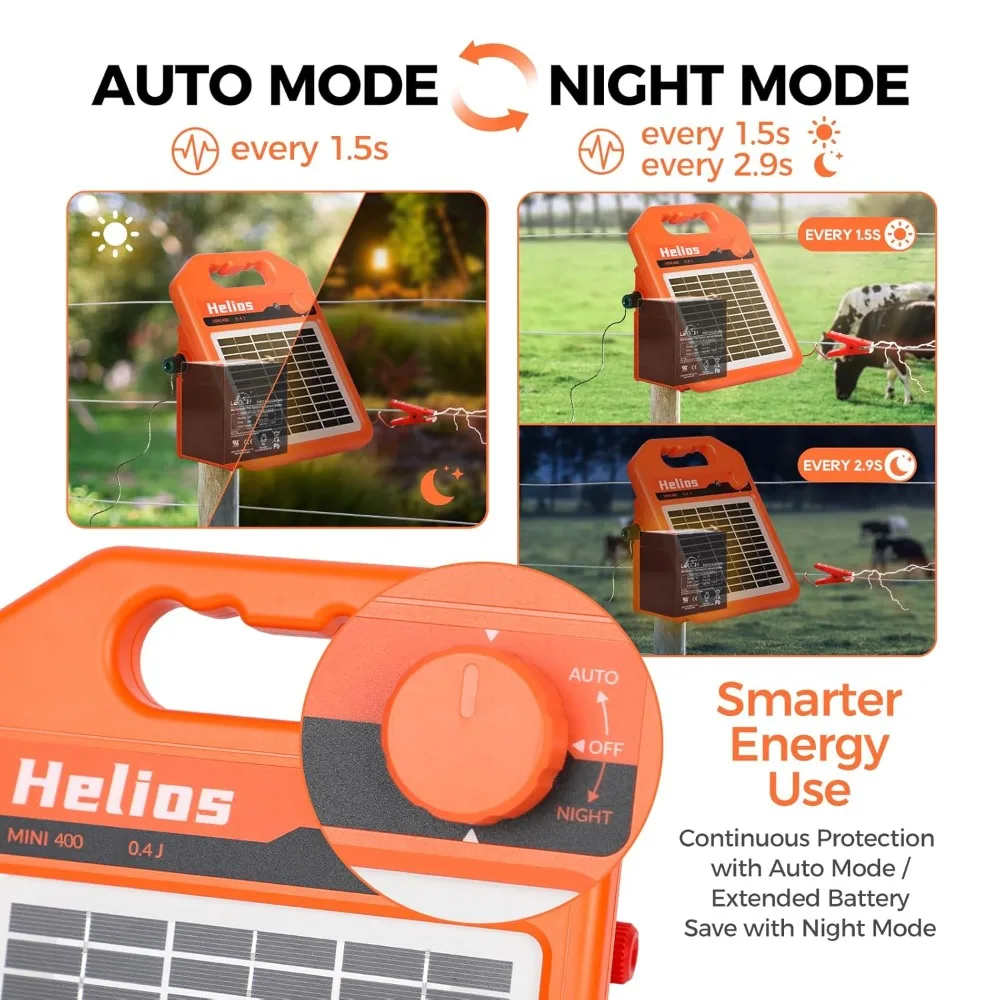 

Fumiture -Solar Electric FenceCharger 30 Miles 0.4 Joule for Livestock Horses Cattle Sheep Day Night Mode Easy Installation Sola