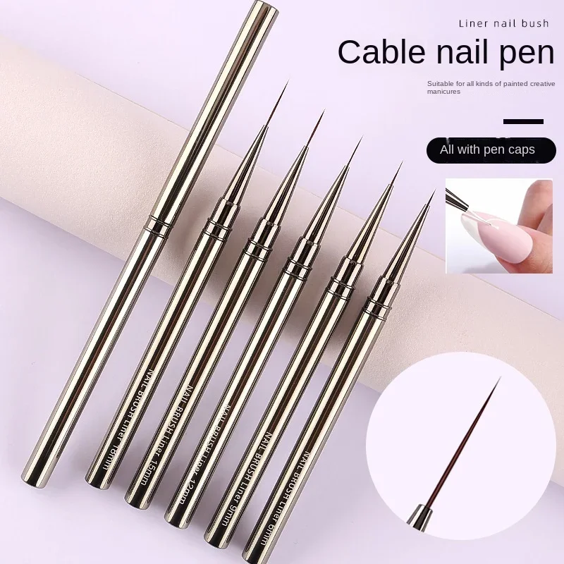 Set de 5 pinceles delineadores de uñas de 6/9/12/15/18mm, pinceles para líneas, rayas, flores y pintura, mango metálico 4