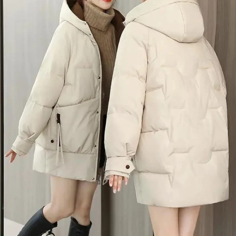 

Down Cotton Clothes Women's Medium and Long Winter 2025 New Loose Thickened Cotton Clothes Casual