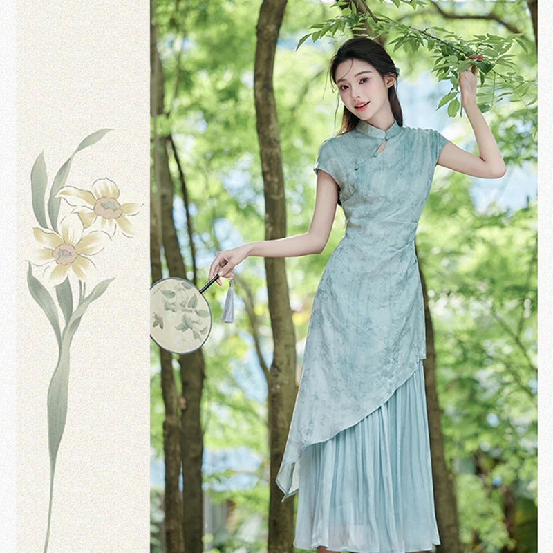 فستان تشيباو عتيق فستان شاي على الطراز الصيني الجديد للسيدات صيفي زن أومبير تصميم أنيق شيونغسام ملابس نسائية أنثوية ذات لون رائع #5