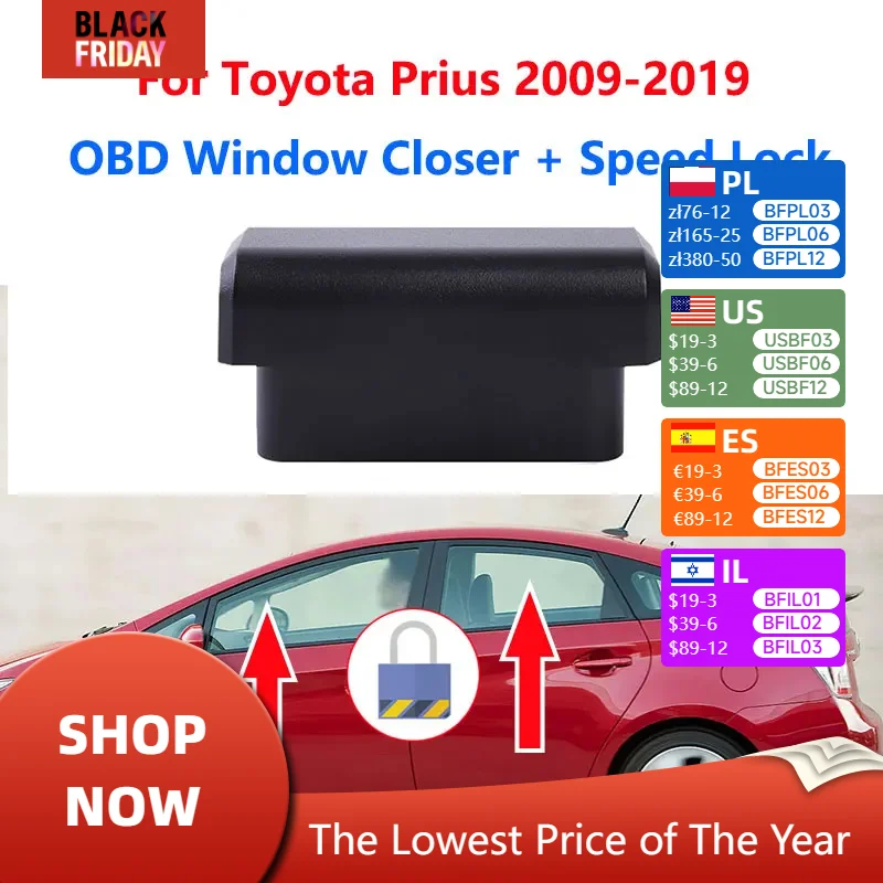 For Toyota Prius 3th 4th 2009 - 2019 Auto OBD Window Lift Closer Opening + Speed Lock Unlock  Module Left Hand Drive Car