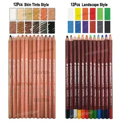 12 Stuks Professionele Hout Gekleurde Zachte Pastelpotloden 4.0 Mm Lood Kern Huidtinten Portret Landschap Kunst Tekening Schetsen graffiti