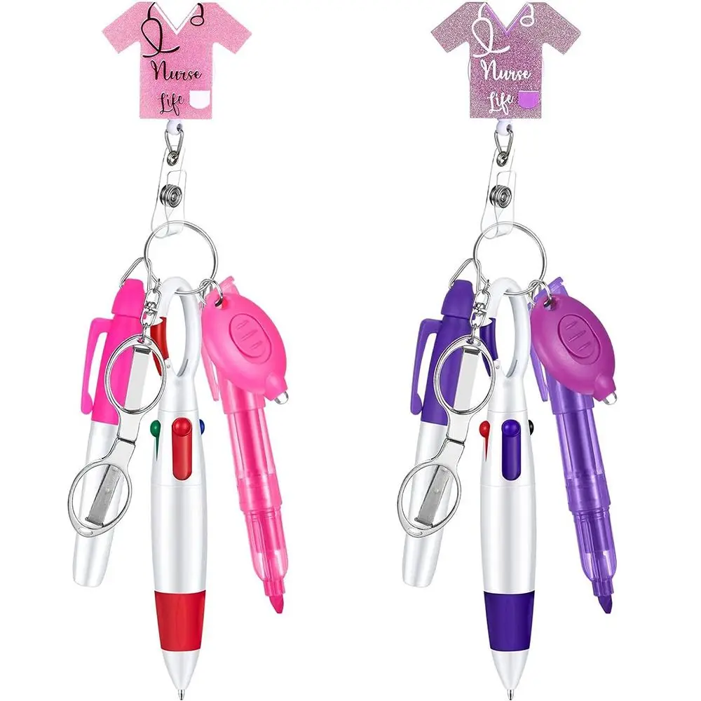 Retractable Ball Pen for Nurse's Work Pen Pack Set Nurse Pens for Badge Include Tip Highlighter Permanent Marker Pen