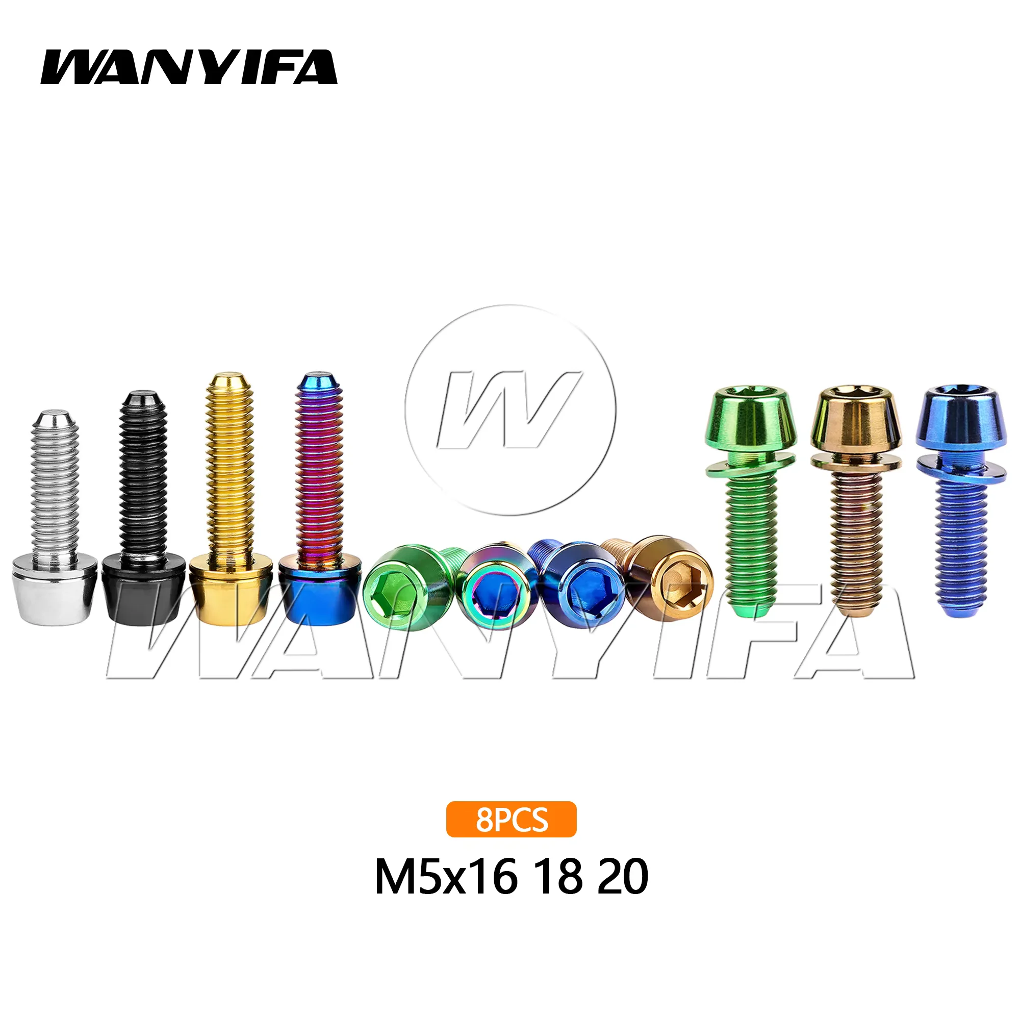 Wanyifa 8pcs Titanium Bolts M5X16 M5X18 M5X20mm Cone Head with Gasket Washer Bicycle Stem Screws