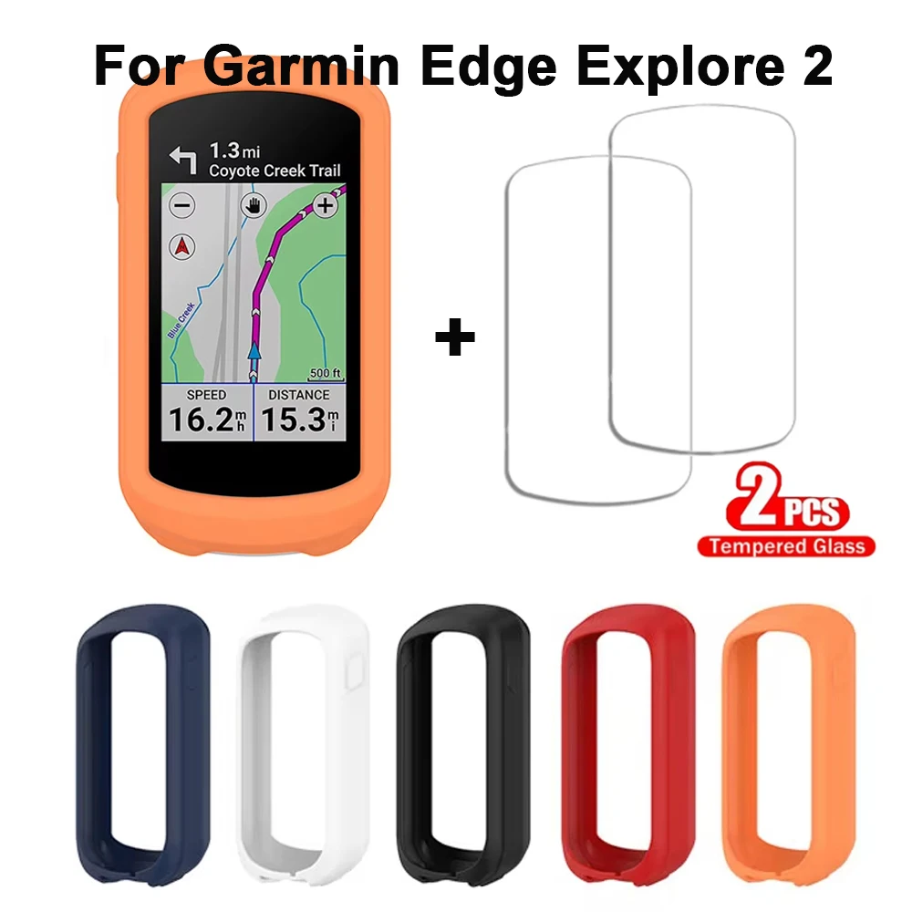 Silicone Case Tempered Glass For Garmin Edge Explore 2 Protective Cover Bike Bicycle GPS Stopwatch Accessories Protector Cover