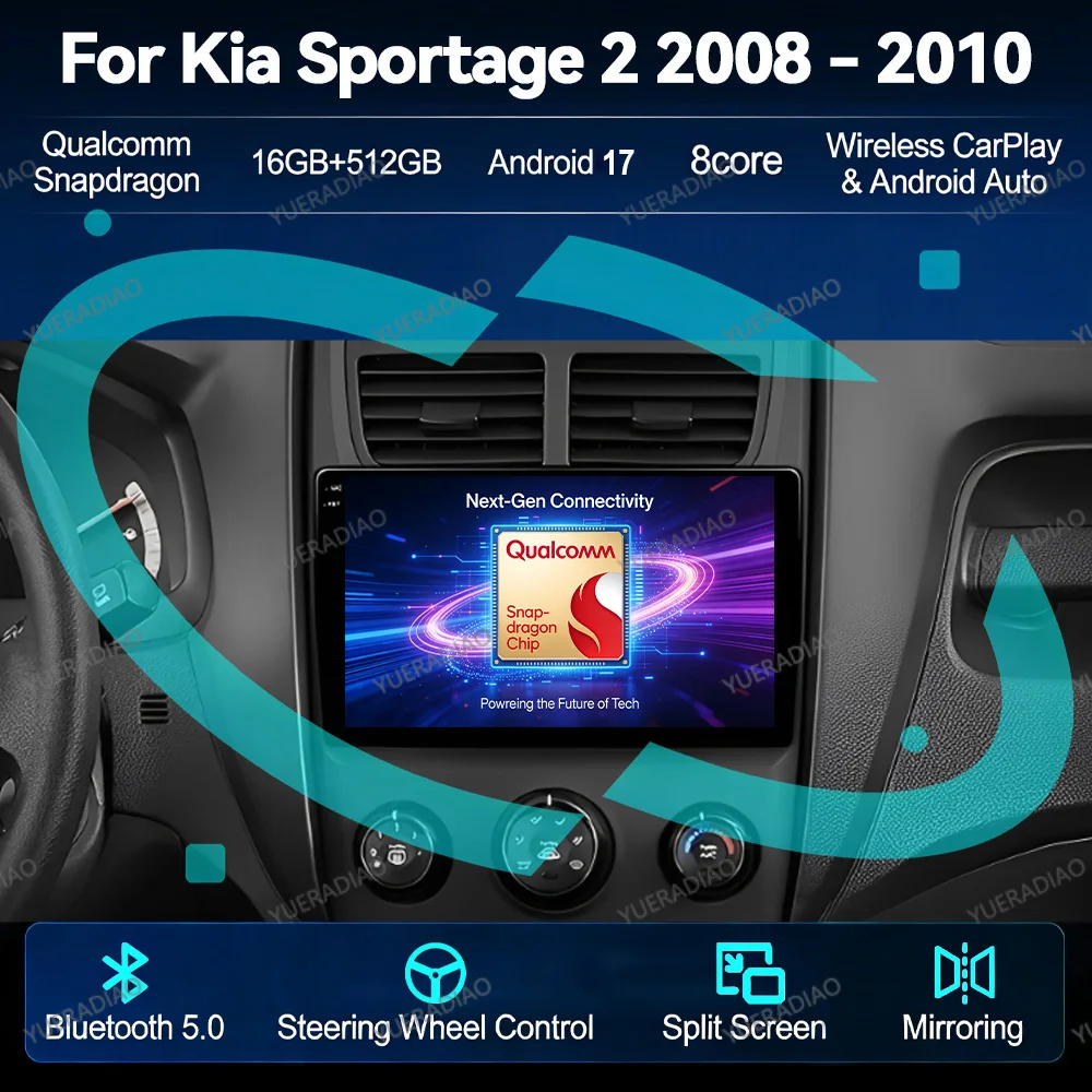 Android 17 Car Radio For Kia Sportage 2 2008 - 2010 GPS NAVI 4G WIFI BT Head Unit 2DIN Qualcomm Multimedia Stereo Video Player