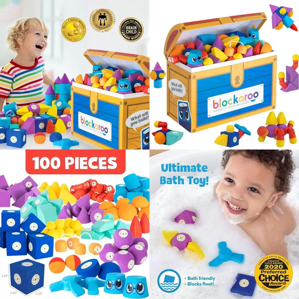 

100-Piece Magnetic Foam Blocks Set with Storage, Toddler Bath & Sensory Toys, Ages 3-5
