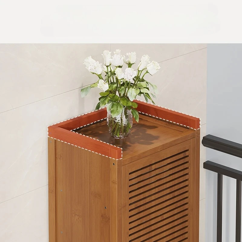 Solid Bamboo Shoe Cabinet with Doors Slim Multi-Layer Entryway Organizer Space Saving Narrow Design