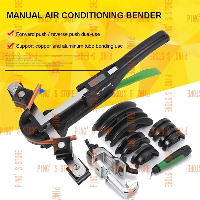 ST-R999 Manual Pipe Bender Copper and Aluminum  Air Conditioning Tubing Bending Tool Set with 7 Dies 6-22mm 90 Degrees