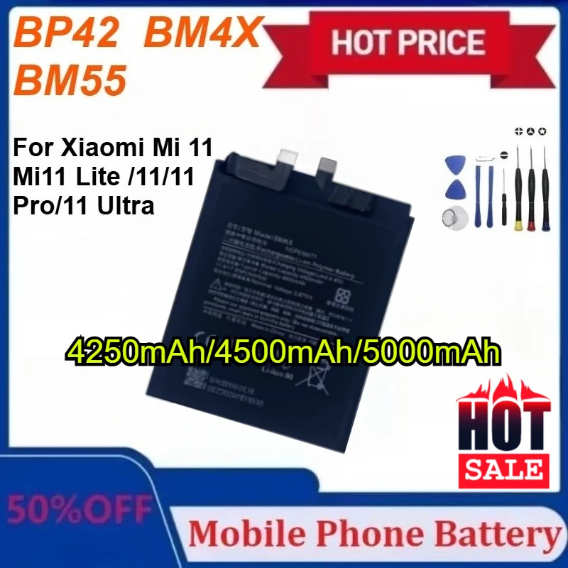 

Новый аккумулятор для мобильного телефона BP42 BM4X BM55 4250 мАч/4500 мАч/5000 мАч для Xiaomi Mi 11 Mi11 Lite/11 Pro/11 Ultra с инструментами