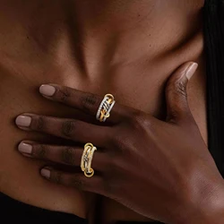 YILUOCD Gilded Stainless Steel Stackable Rings Set for Women Micro Pave 5A Cubic Zirconia Tarnish Dainty Ring Statement Jewelry