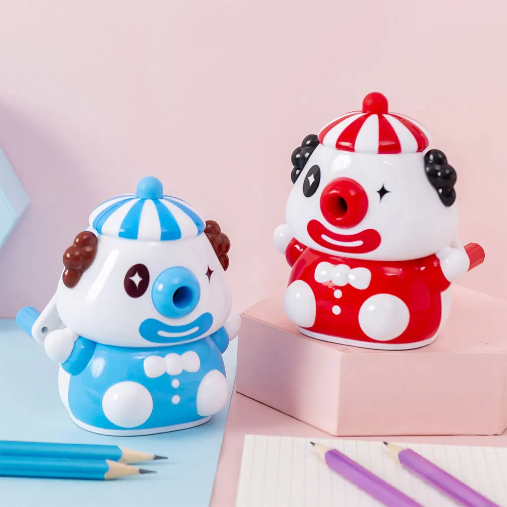

Portable Pencil Sharpener Cartoon Design Manual Crank Small Plastic Clown Shape Children Stationery School Supplies Non Slip